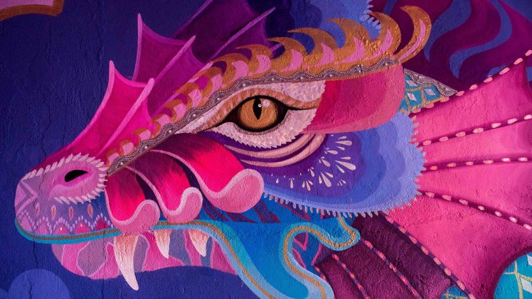 eyes, Dragon, Artwork, Mural, Wall, Pink, Purple HD Wallpaper Desktop Background