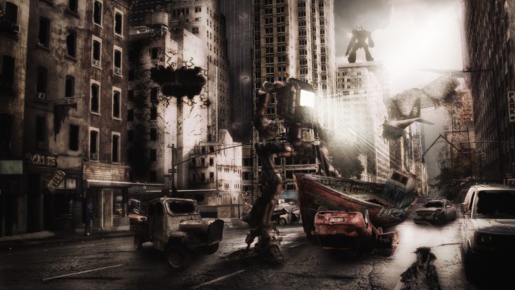 city, Cyborg, Robot, Apocalyptic, Futuristic HD Wallpaper Desktop Background