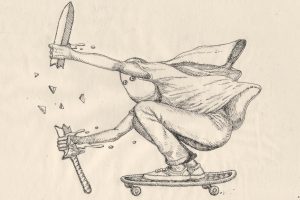 drawing, Sword, Skateboarding, Ghost