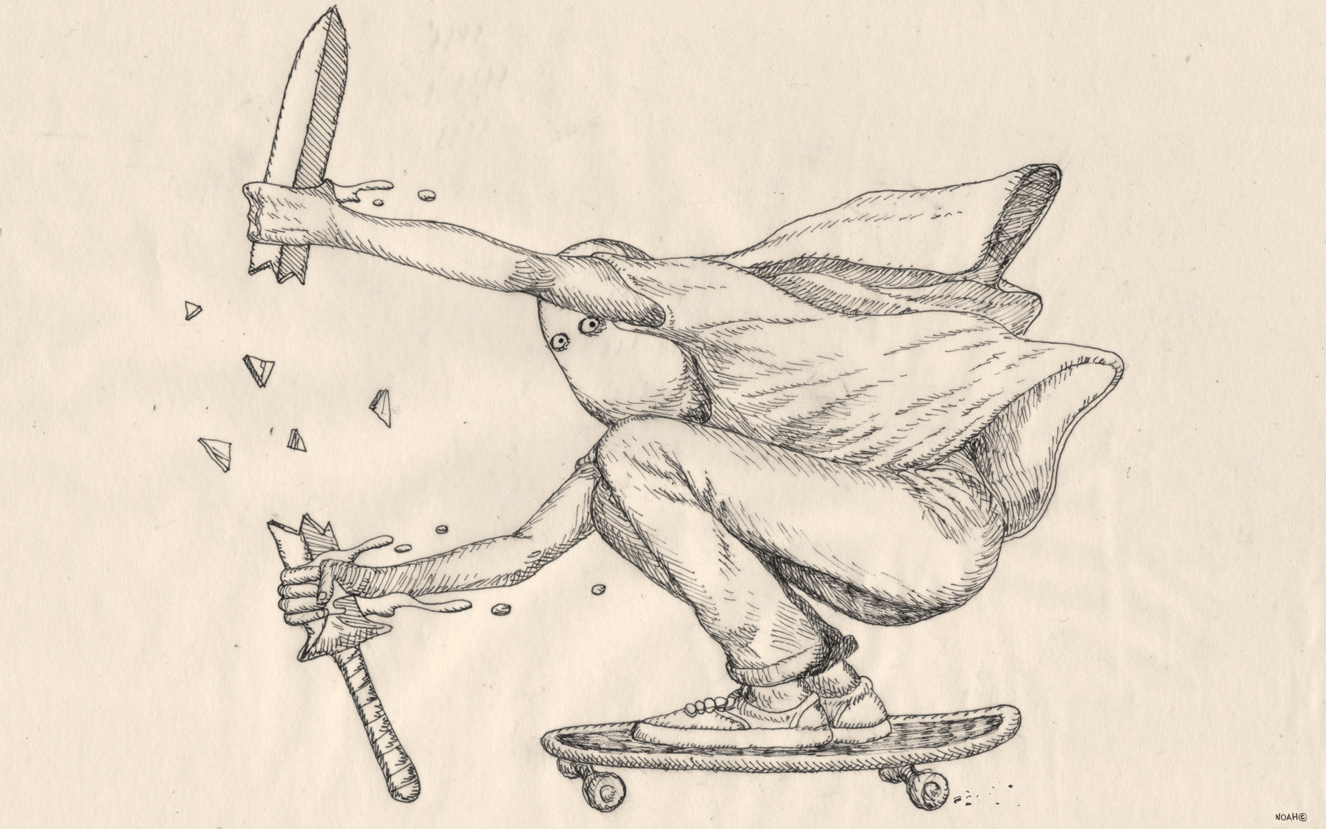 drawing, Sword, Skateboarding, Ghost Wallpaper