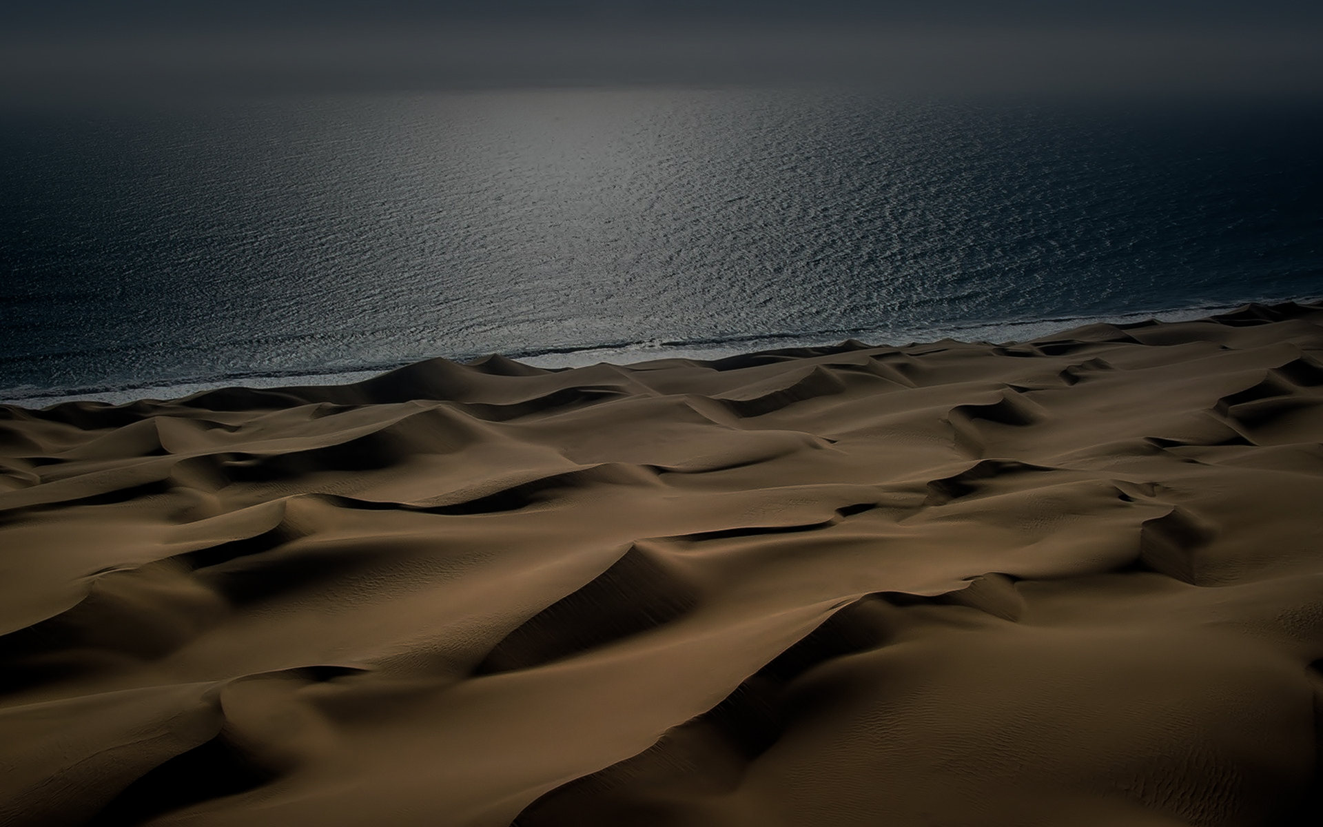 night, Desert, Sea, Sand, Water Wallpaper