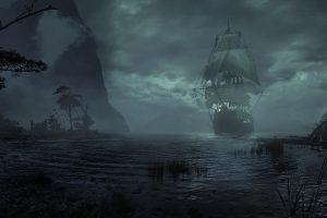 sailing ship, Sea, Night, Landscape