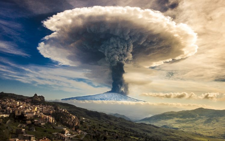 volcano, Eruptions, Nature, Landscape, Mountains, Mushroom clouds, Clouds HD Wallpaper Desktop Background