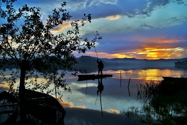 nature, Lake, Reflection, Boat, Sunrise HD Wallpaper Desktop Background