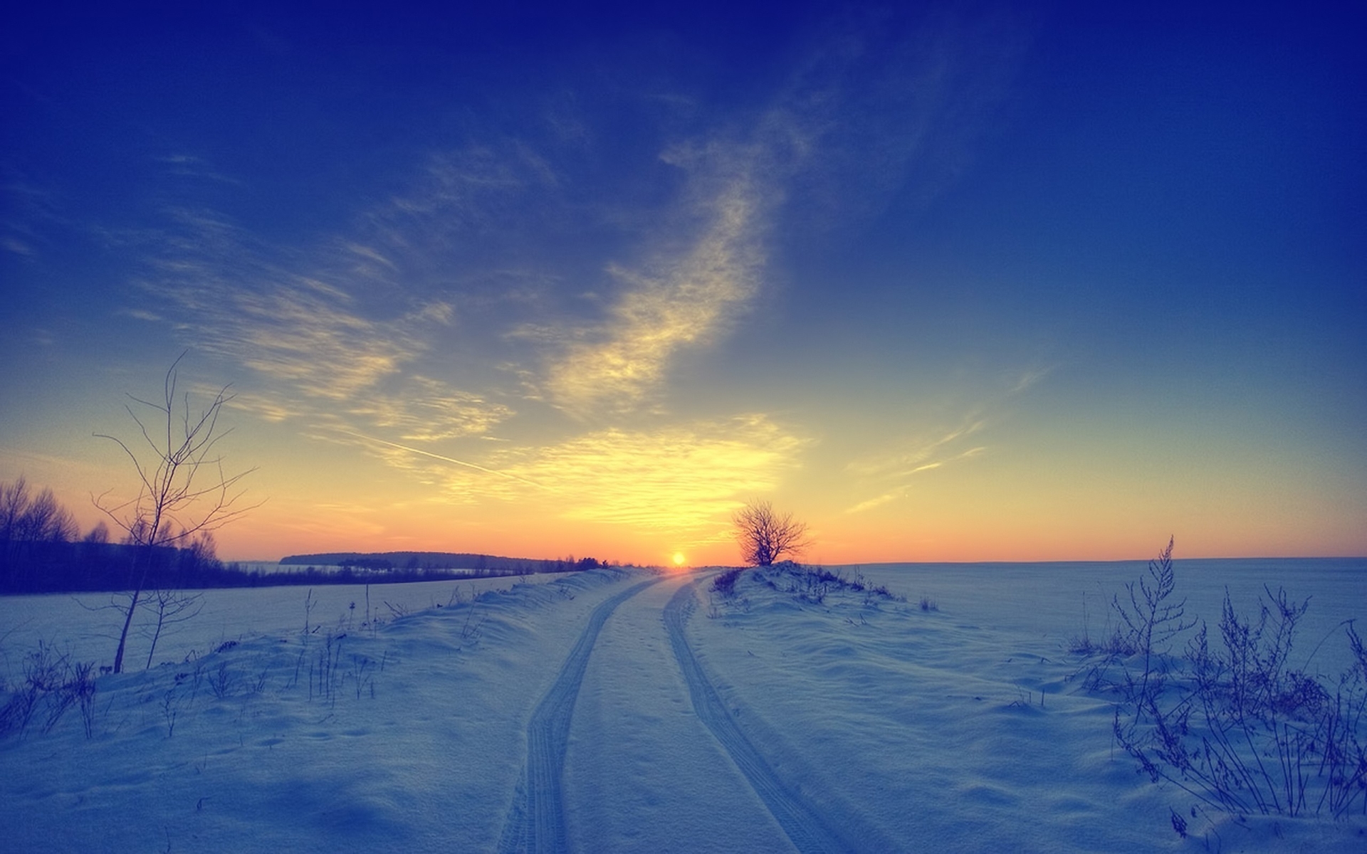 sunset, Snow, Sky Wallpaper