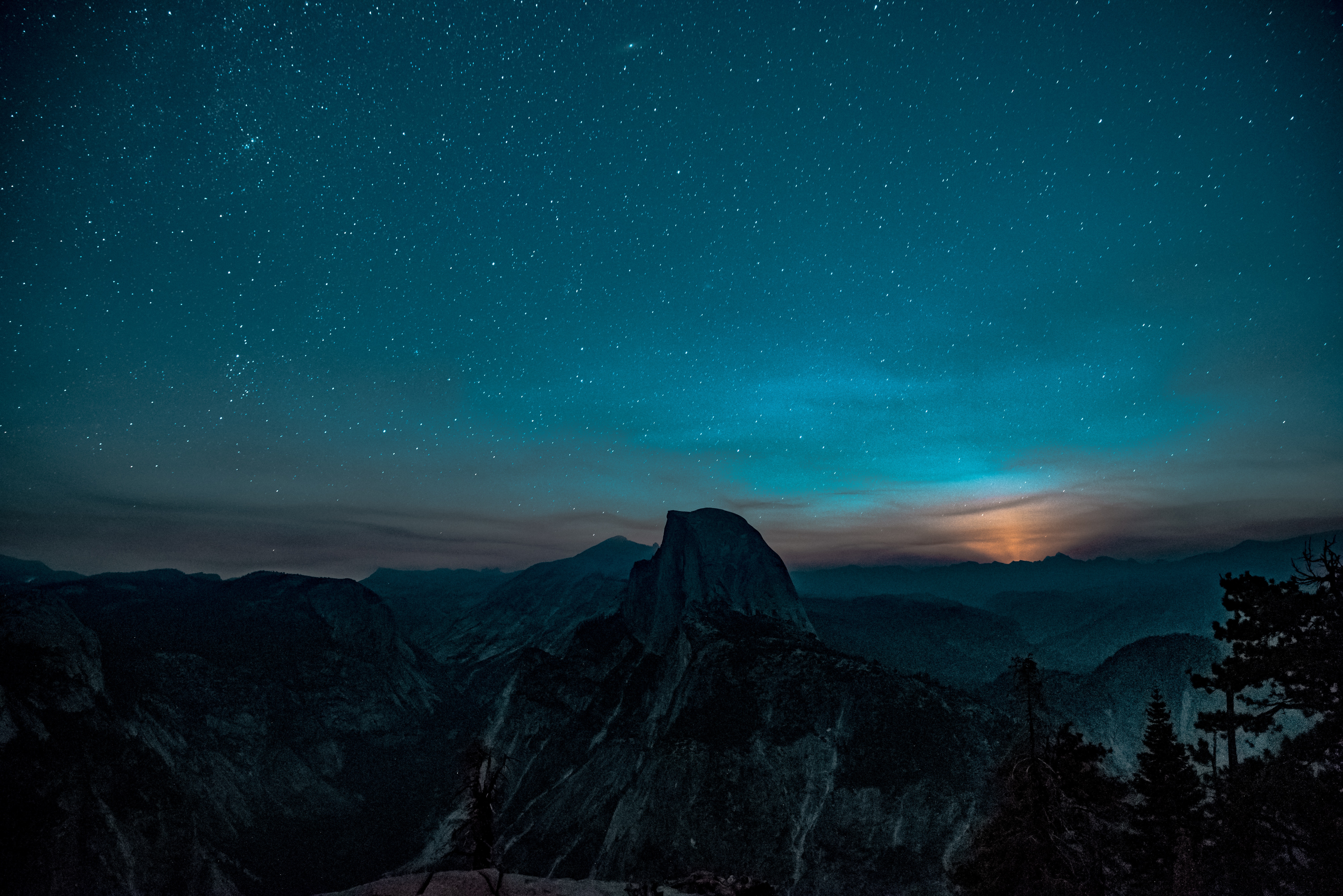 Yosemite Valley, USA, Sky, Blue, Mountains, Stars Wallpaper
