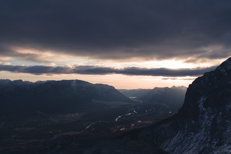 Ha Ling Peak, Canada, Sky, Valley, Clouds, Sunrise, Landscape, Nature HD Wallpaper Desktop Background