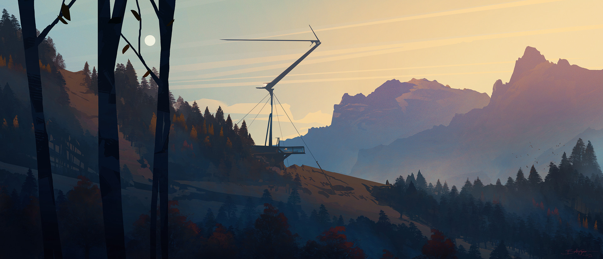 Bastien Grivet, Landscape, Digital art, Minimalism, Illustration, Fan art, Mountains Wallpaper
