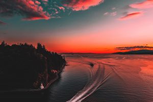 landscape, Nature, Forest, Trees, Sky, Vancouver, Canada, Sunset, Boat