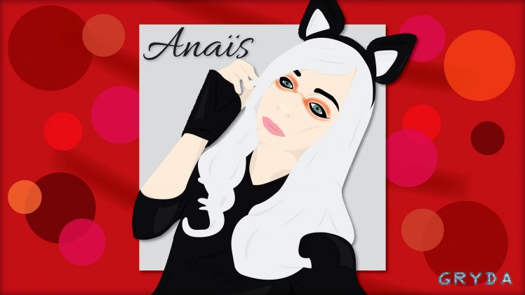 women, Cat girl, White hair, Green eyes, Artwork, Red, Adobe Illustrator, Drawing HD Wallpaper Desktop Background