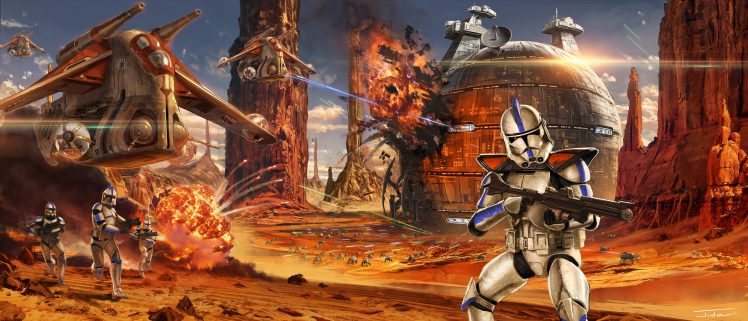 clone trooper, Jude Smith, Star Wars, Artwork, Geonosis (Star Wars) HD Wallpaper Desktop Background