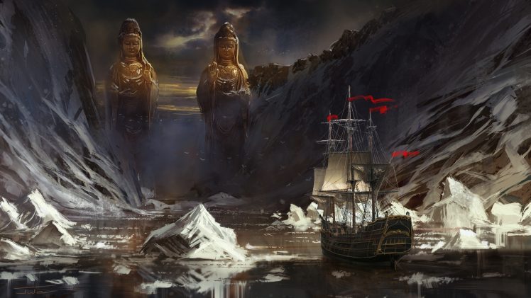 Jude Smith, Artwork, Fantasy art, Sailing ship HD Wallpaper Desktop Background