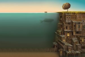 Gediminas Pranckevičius, Digital art, Boat, Water, Trees, Fish, Fence, Ladders, Owl City, Album covers