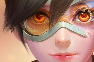 looking at viewer, Eyes, Overwatch, Blizzard Entertainment, Tracer (Overwatch), Broken glass, Goggles