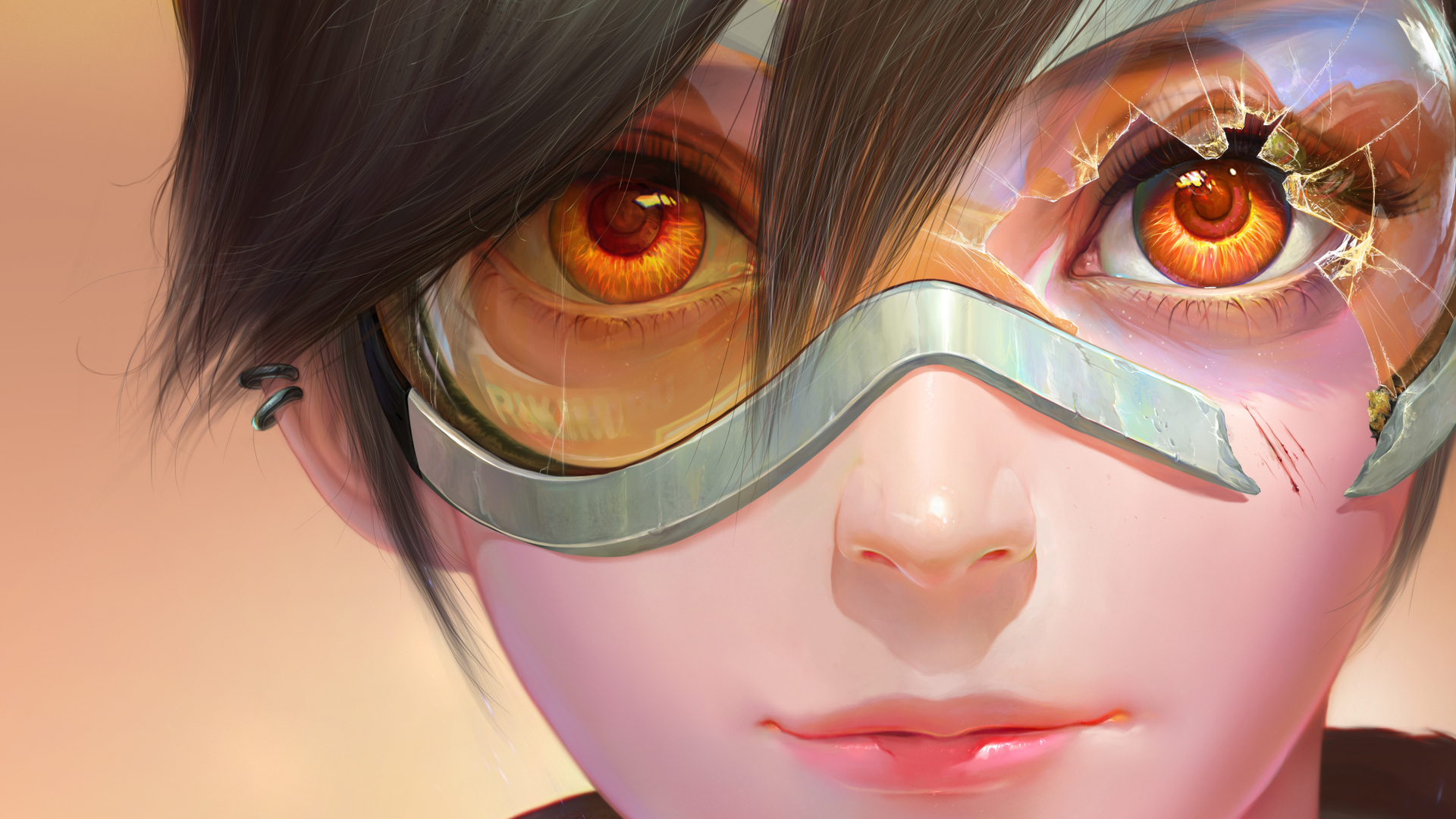 looking at viewer, Eyes, Overwatch, Blizzard Entertainment, Tracer (Overwatch), Broken glass, Goggles Wallpaper
