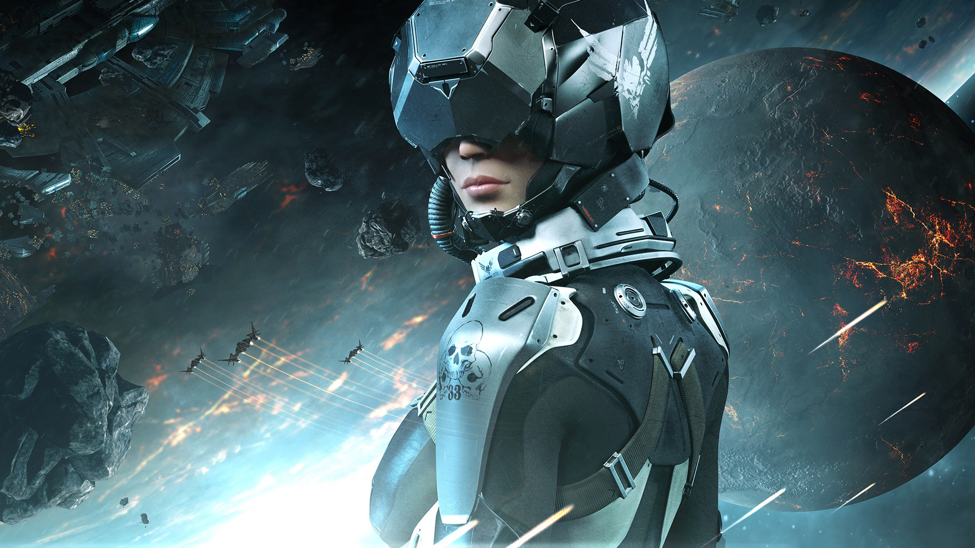 science fiction, Spaceship, Planet, Space, Skull, EVE Valkyrie, Eve: Valkyrie, EVE Online Wallpaper