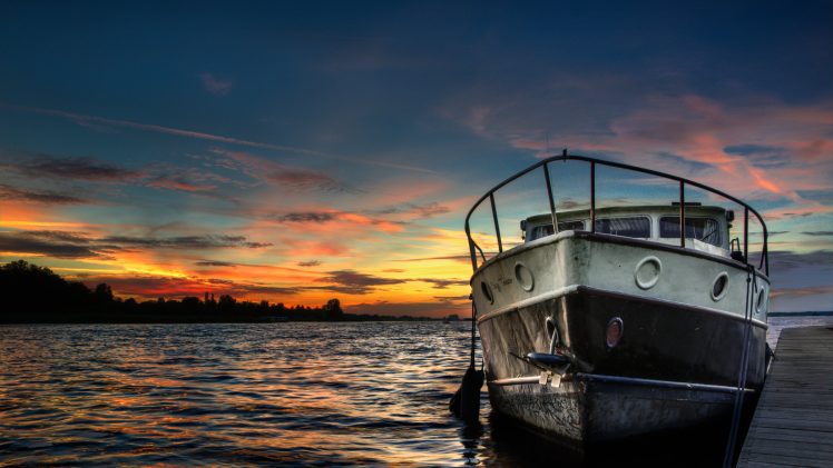 sunset, Boat, HDR, Lake HD Wallpaper Desktop Background