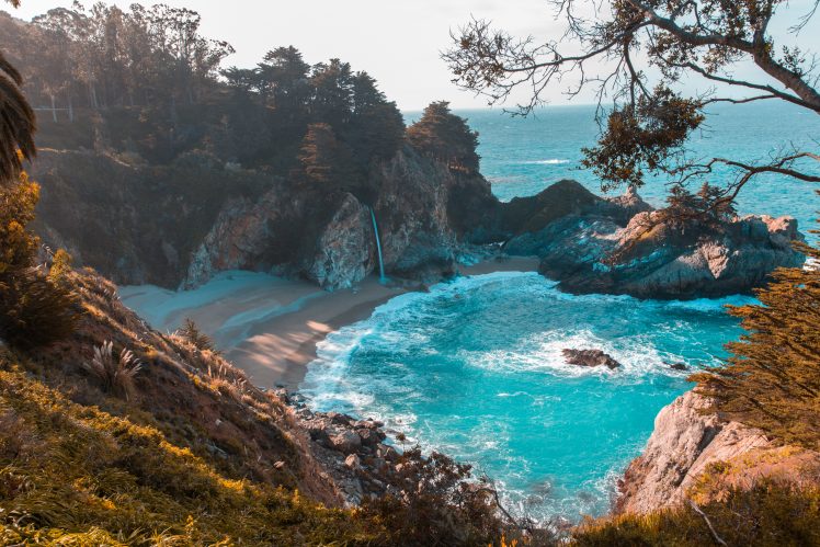 nature, Water, Sea, Rocks, Trees, Blue, Landscape HD Wallpaper Desktop Background