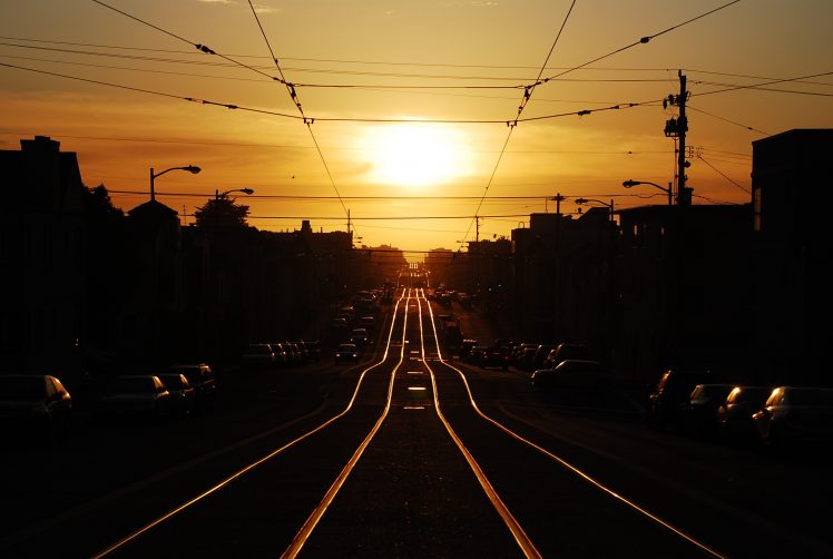 railway, Sunset HD Wallpaper Desktop Background