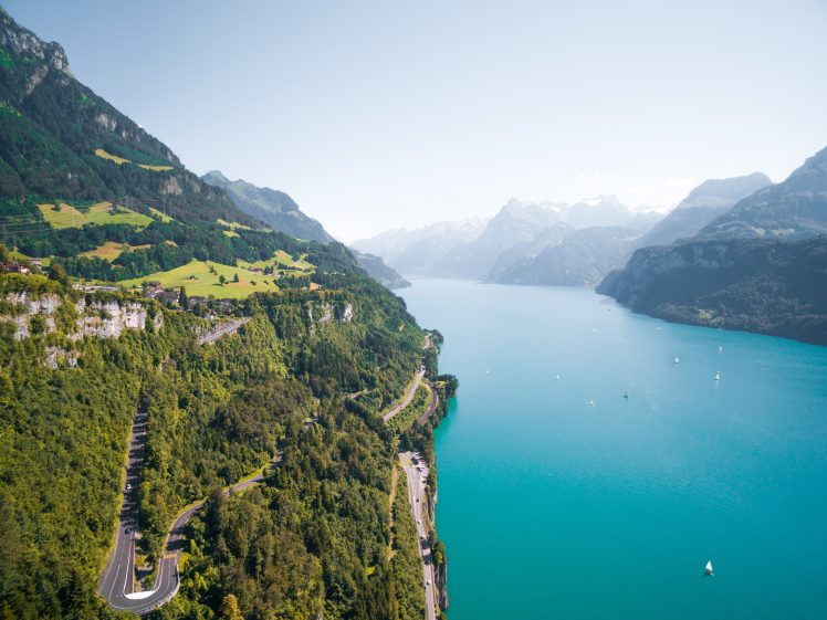 landscape, Nature, Switzerland, River, Trees, Mountains, Morschach HD Wallpaper Desktop Background