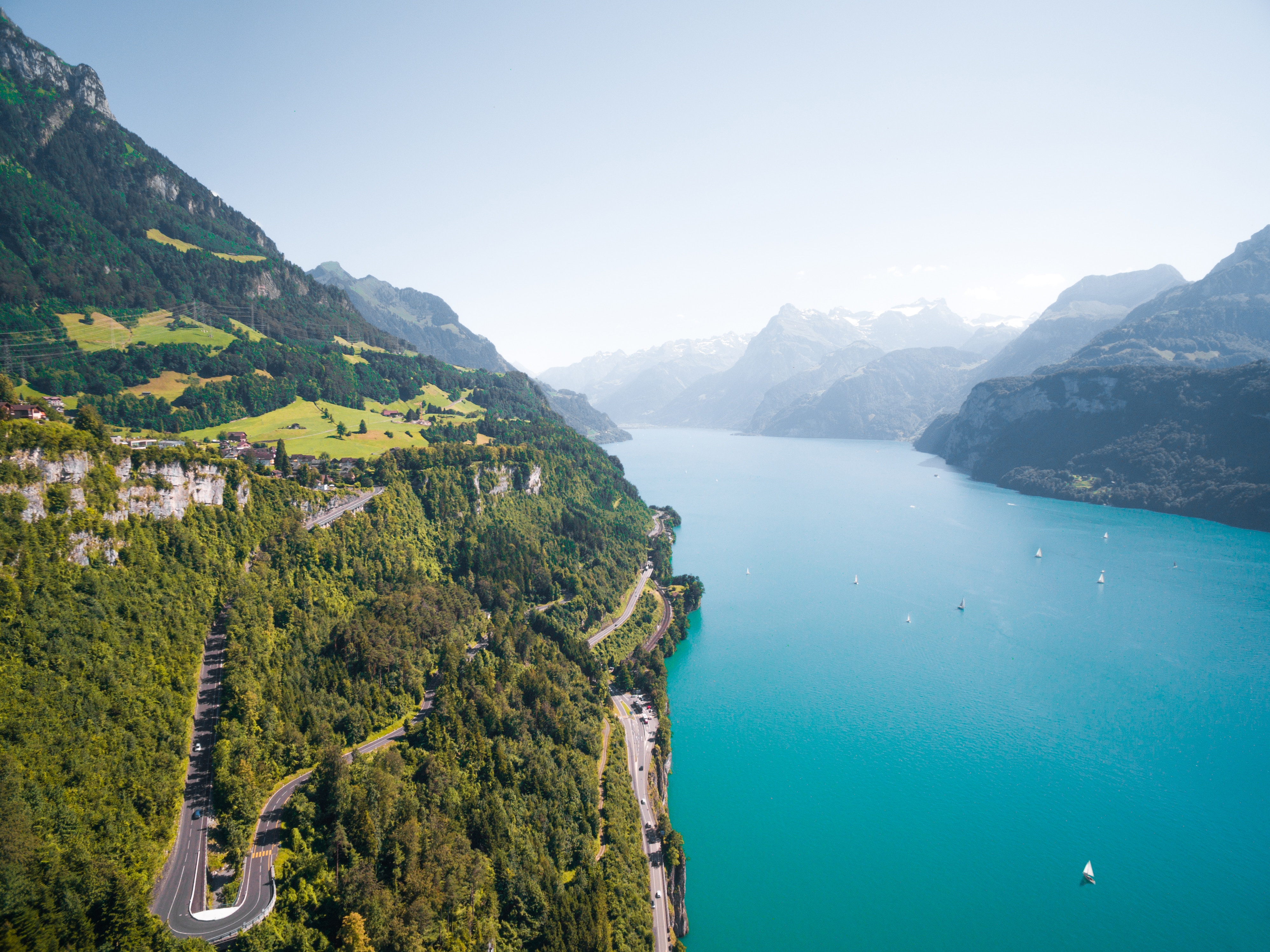 landscape, Nature, Switzerland, River, Trees, Mountains, Morschach Wallpaper