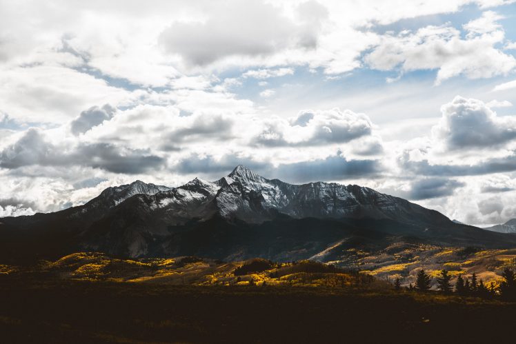 Telluride, USA, Clouds, Mountains, Field, Trees, Snowy peak, Landscape, Nature HD Wallpaper Desktop Background