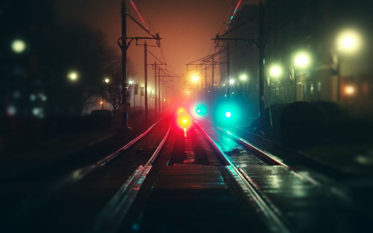 mist, Stailing, Train station, Night HD Wallpaper Desktop Background