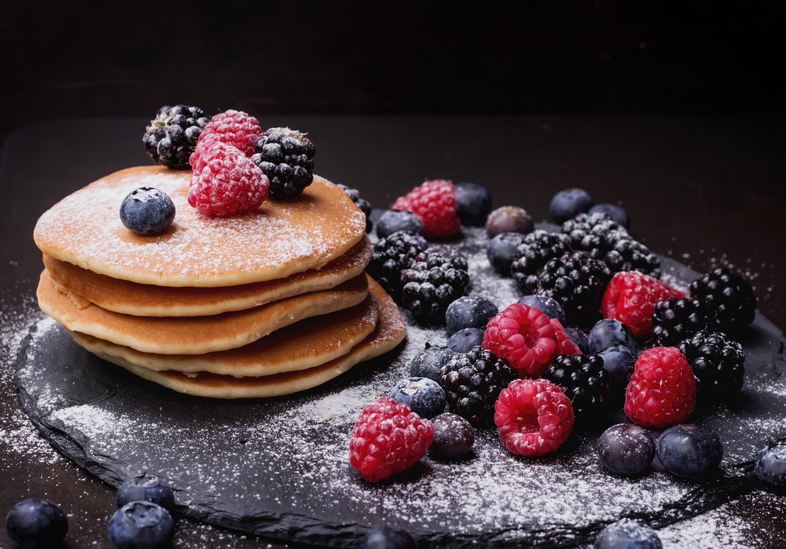 pancakes, Food, Fruit, Berries, Blueberries, Blackberries, Rasperry (Food) Wallpaper