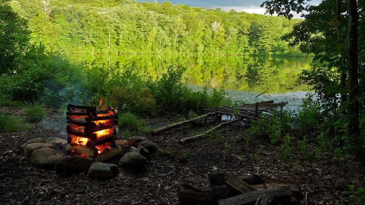 nature, Campfire, Pond, Lake HD Wallpaper Desktop Background