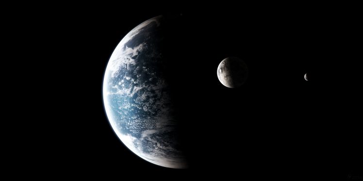 Earth, Moon, Planet, Space, Digital art HD Wallpaper Desktop Background