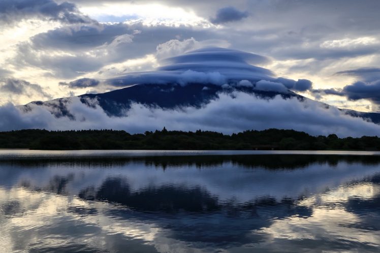 Mount Fuji, Clouds, Japan, Lake, Reflection HD Wallpaper Desktop Background