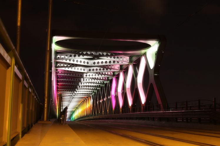 Bratislava, Slovakia, City, Night, Lights, Architecture, Colorful, Bridge, Fence HD Wallpaper Desktop Background