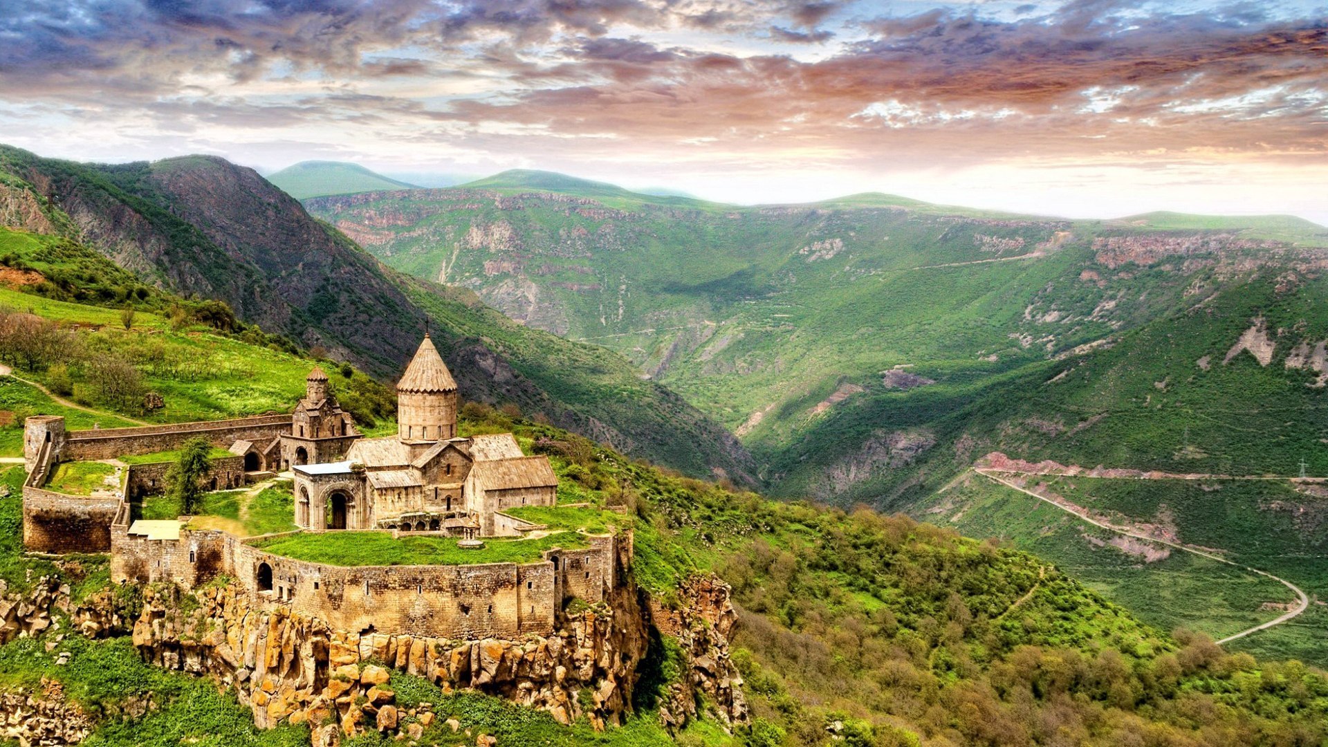 nature, Landscape, Trees, Forest, Castle, Monastery, Armenia, Mountains, Stones, Valley, Hills, Clouds Wallpaper