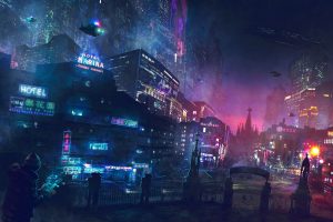 city, Science fiction, Cyberpunk, Neon