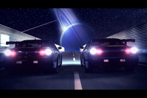 Japanese cars, Nissan GT R NISMO, Nissan Skyline GT R R33, Planet, Flares, Road, Shooting stars