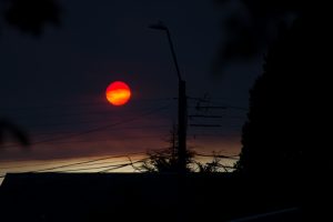 smoke, Red sun, Sunset, Landscape, Silhouette