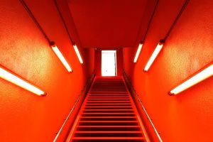 stairway, Exit, Orange, Mirrors Edge