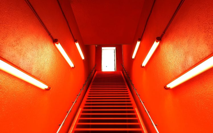 stairway, Exit, Orange, Mirrors Edge HD Wallpaper Desktop Background