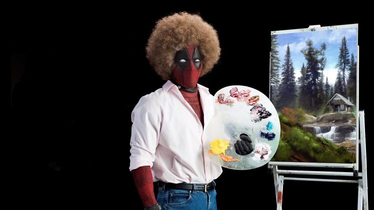 Bob Ross, Deadpool, Afro, Painting, Humor, Movies, Marvel Cinematic Universe HD Wallpaper Desktop Background
