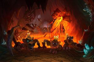 Hearthstone, Warcraft, Artwork, Digital art, Cave, Dungeon, Underground, Kobolds, Hearthstone: Kobolds and Catacombs, Video games, Candles, Lava, Pickaxes
