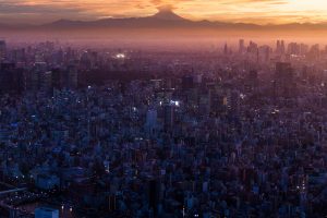 sunset, Mount Fuji, Cityscape, Horizon, Volcano, Clouds, Tokyo Prefecture