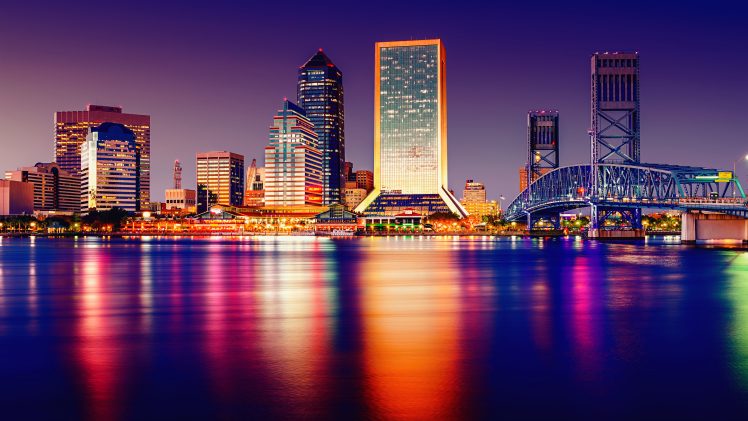 cityscape, Landscape, City, Lights, Water, Sunset, Florida HD Wallpaper Desktop Background