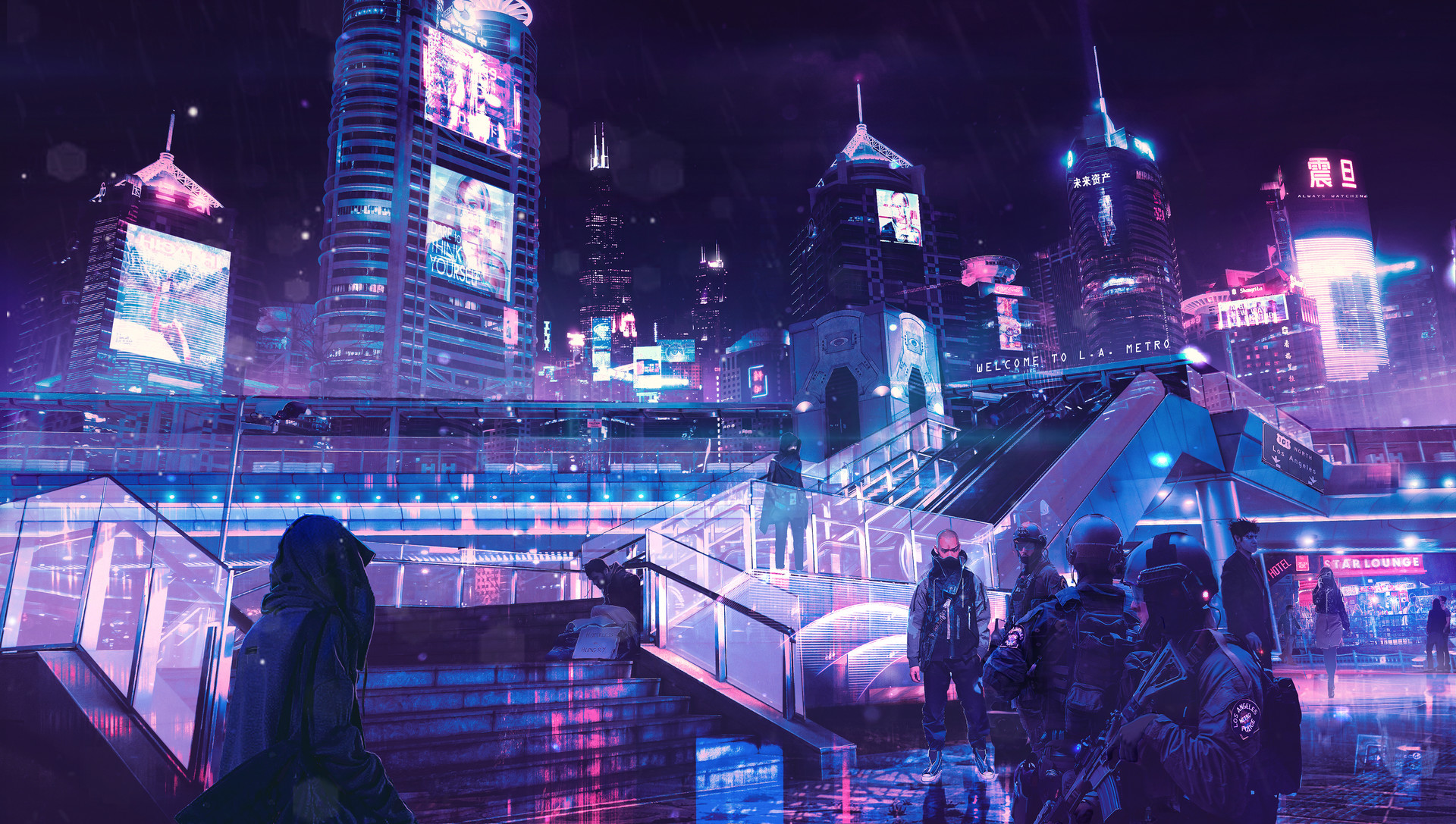 cyberpunk, Neon, Rain Wallpaper