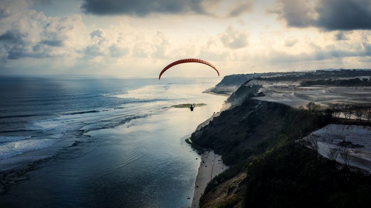 landscape, Coast, Sky, Sea, Cliff, Bali, Indonesia, Paragliding HD Wallpaper Desktop Background