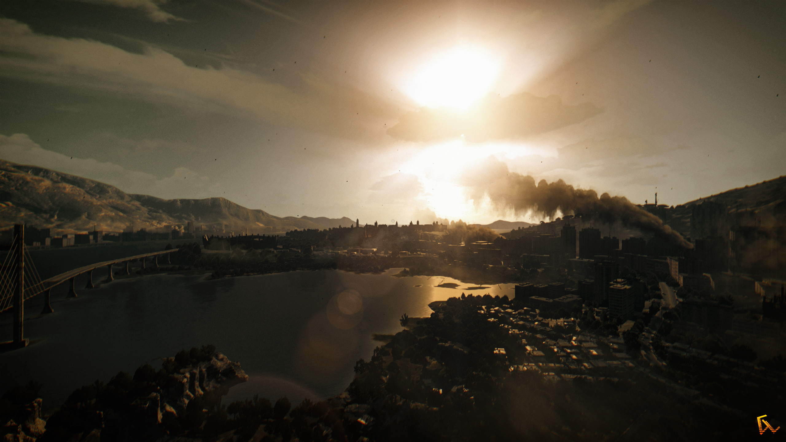 Dying Light, Video games, First person shooter, Photoshop, Landscape, Sunset, Clouds, Cityscape, Optical flares, Sun rays Wallpaper