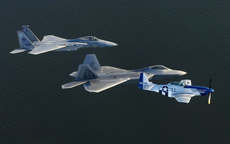 airplane, F 15 Strike Eagle, F22 Raptor, North American P 51 Mustang HD Wallpaper Desktop Background