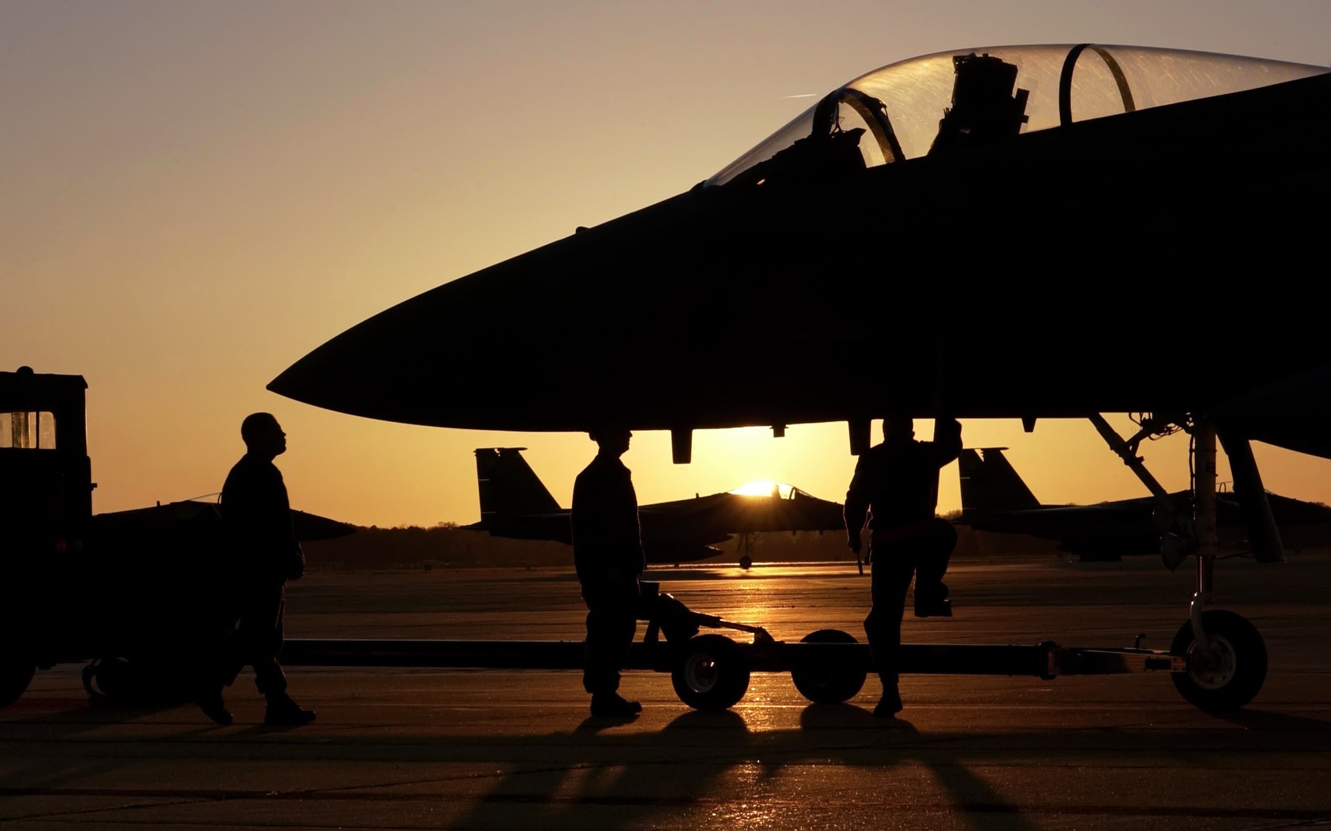 airplane, F 15 Eagle, Silhouette, Sunlight Wallpaper