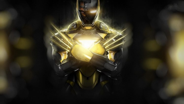 Iron Man, Wolverine, Superhero, Adamantium, Claws, Glowing, Crossover HD Wallpaper Desktop Background