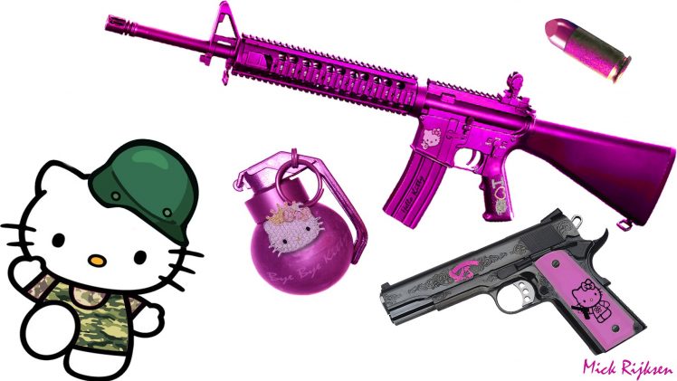Hello Kitty, Army, Pistol, Pink HD Wallpaper Desktop Background