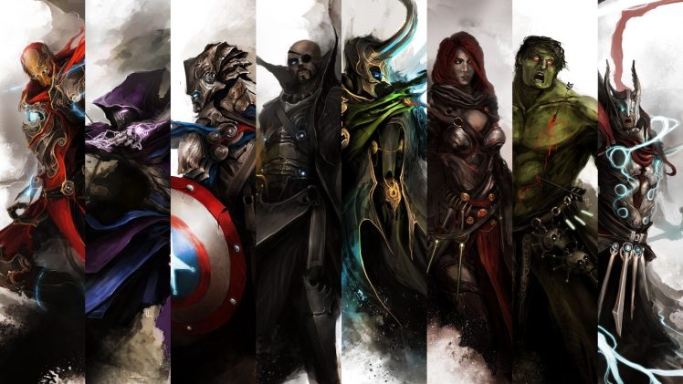 Iron Man, Thor, Hulk, Black Widow, Captain America, Hawkeye, Nick Fury, Loki HD Wallpaper Desktop Background